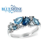 14kt White Gold Multi-Blue Topaz & Diamond Ring- Size 7